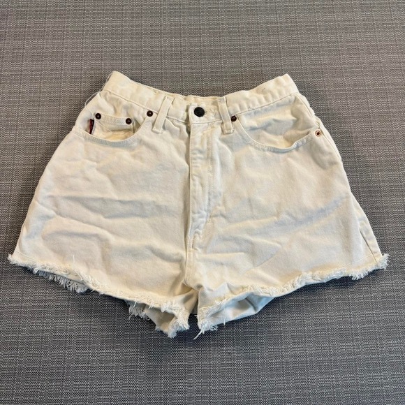 lei Pants - Lei Y2K White denim high waisted shorts.